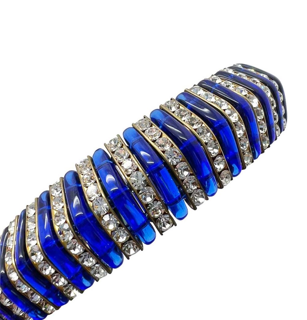 Vintage Electric Blue Poured Glass & Paste Choker 1940s
