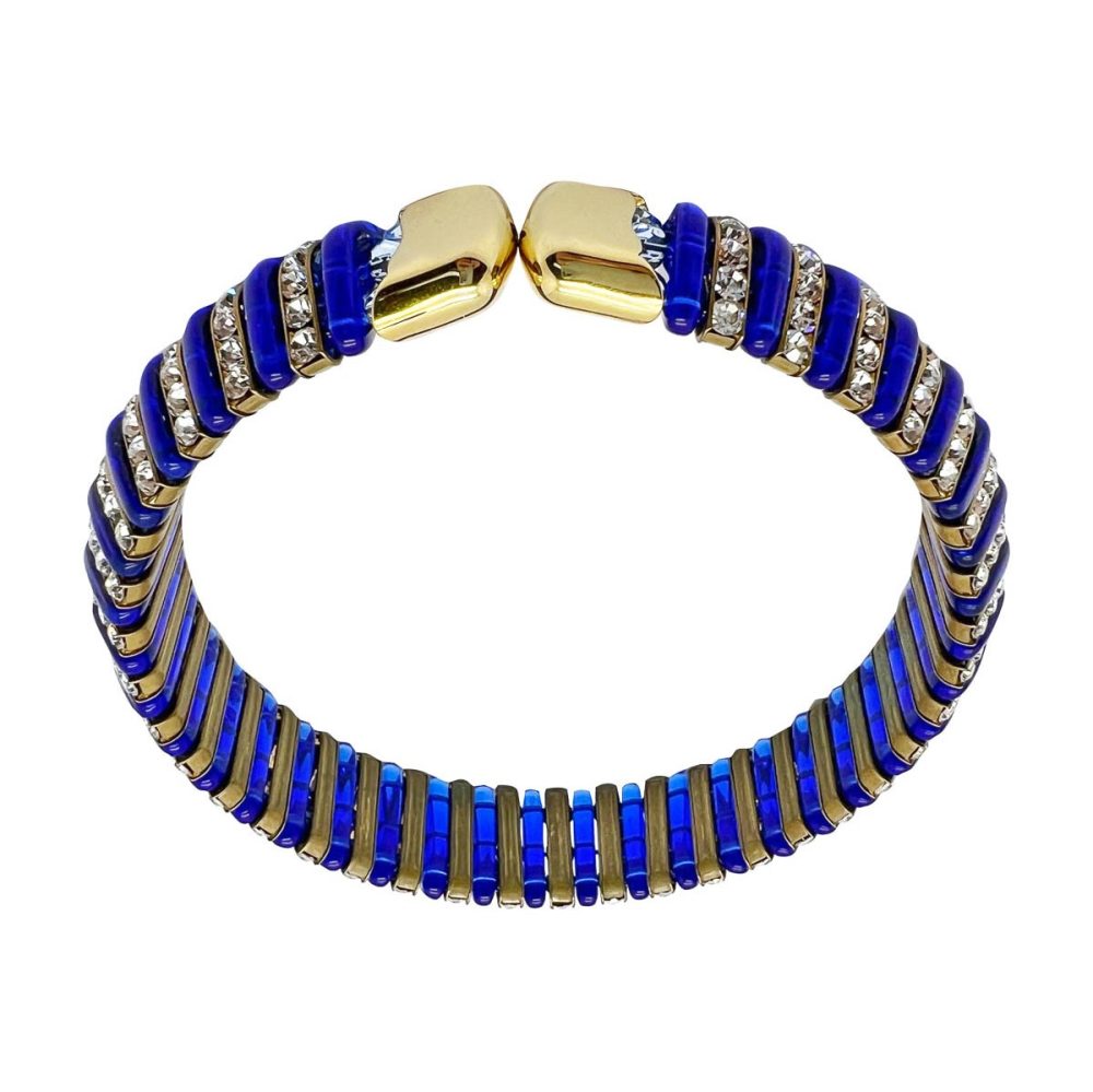 Vintage Electric Blue Poured Glass & Paste Choker 1940s