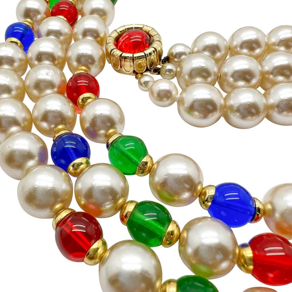 Vintage Jewelled Pearl Necklace 1980s