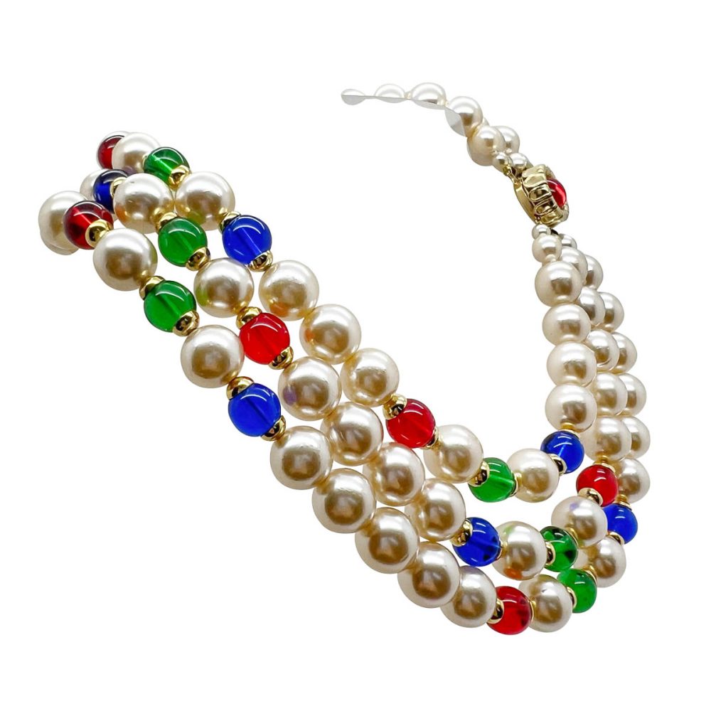 Vintage Jewelled Pearl Necklace 1980s