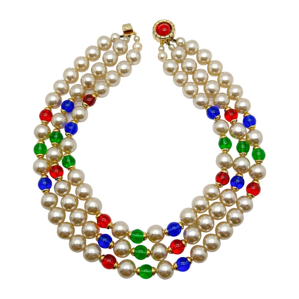 Vintage Jewelled Pearl Necklace 1980s