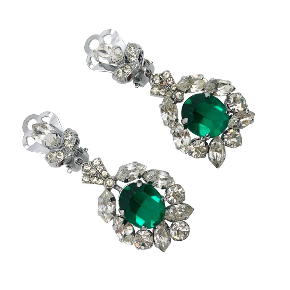 vintage emerald crystal droplet earrings