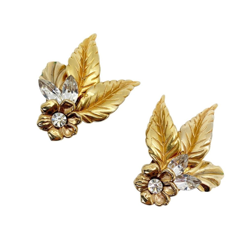 Vintage Crystal Leaf Earrings