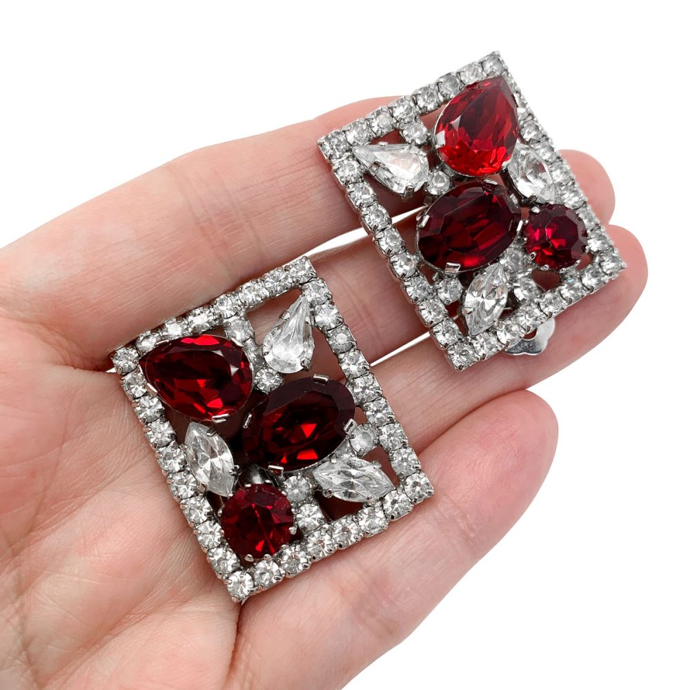 Vintage Ruby Plaque Earrings