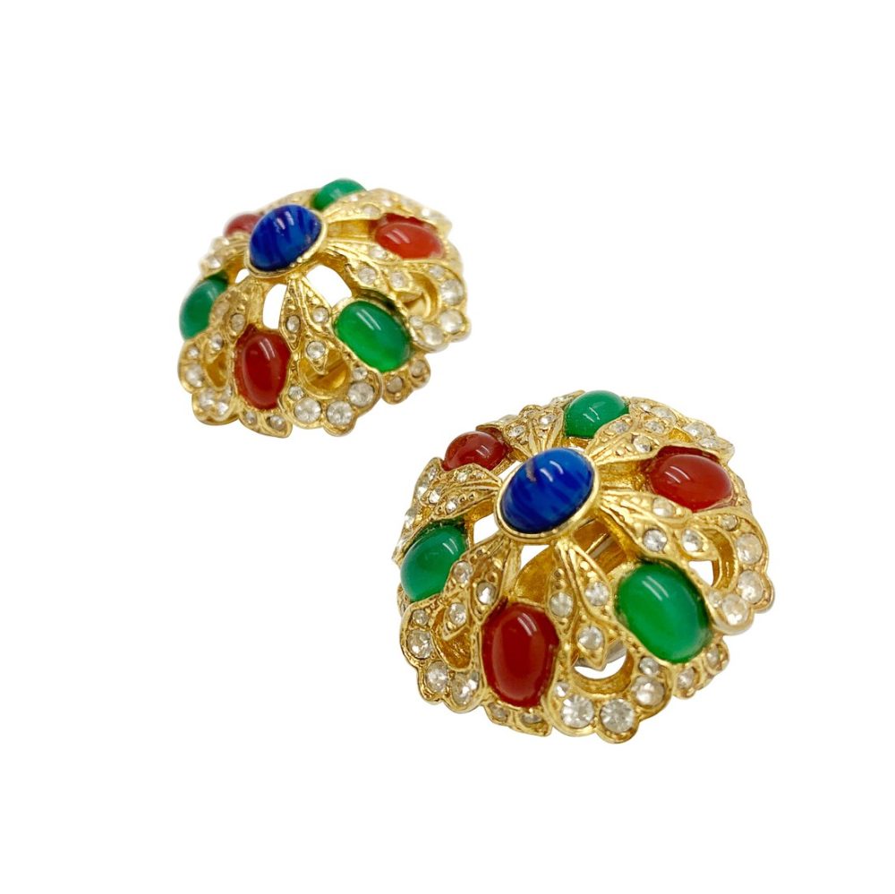 Vintage Jewelled Cabochon Earrings