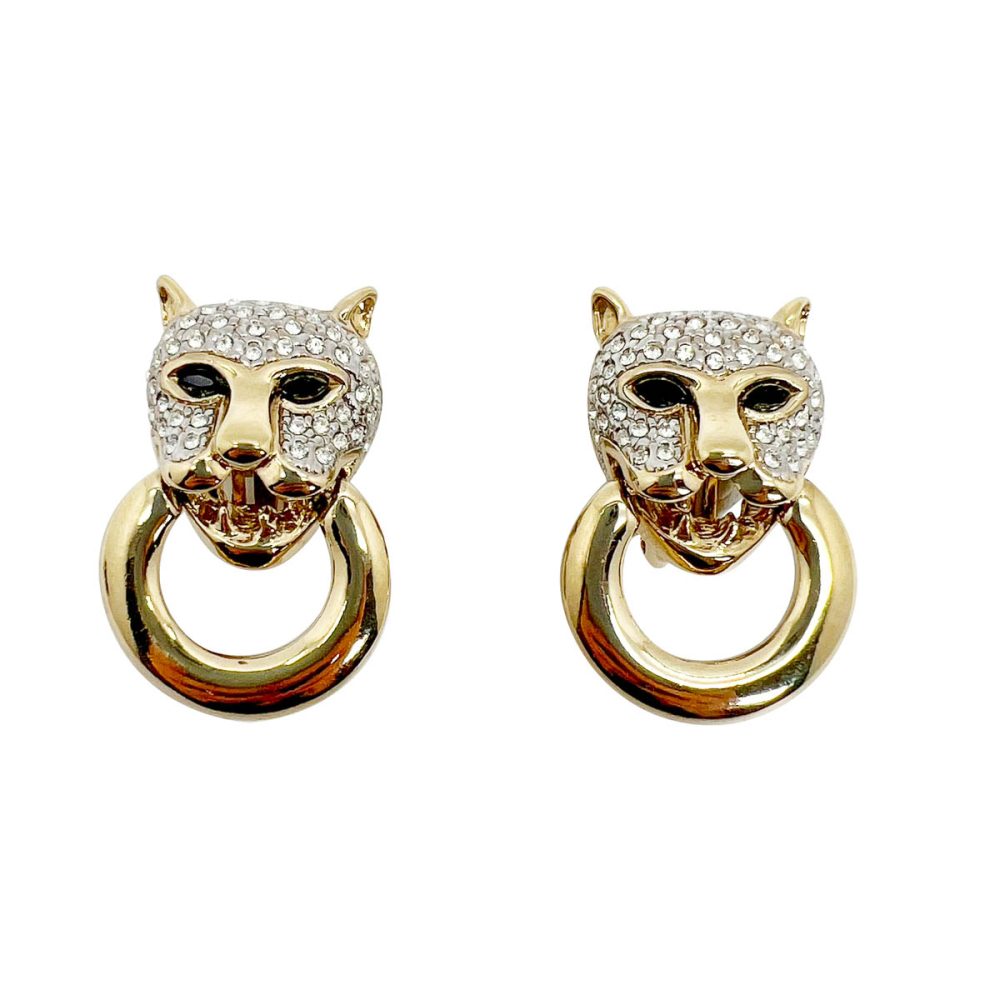 Vintage Big Cat Door Knocker Earrings
