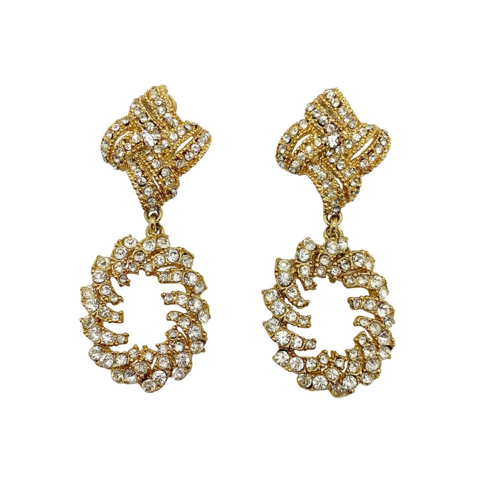Vintage Crystal Hoop Drop Earrings