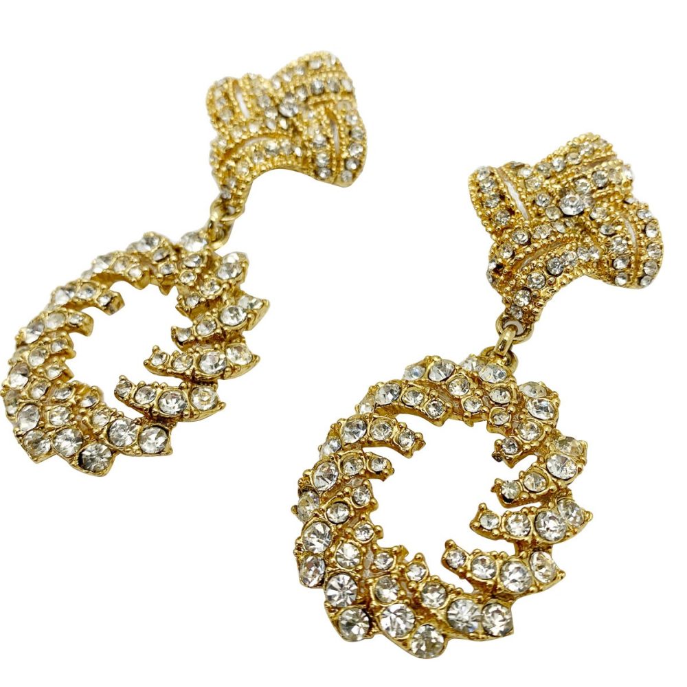 Vintage Crystal Hoop Drop Earrings