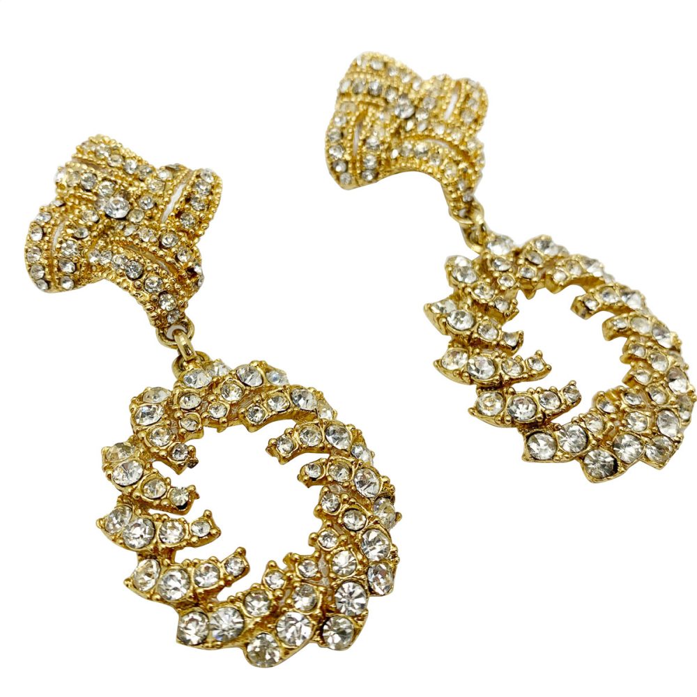 Vintage Crystal Hoop Drop Earrings