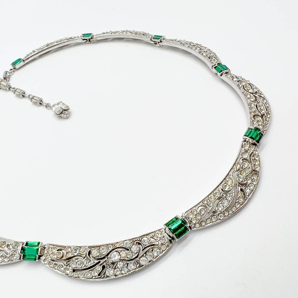 Vintage Deco Style Emerald Necklace