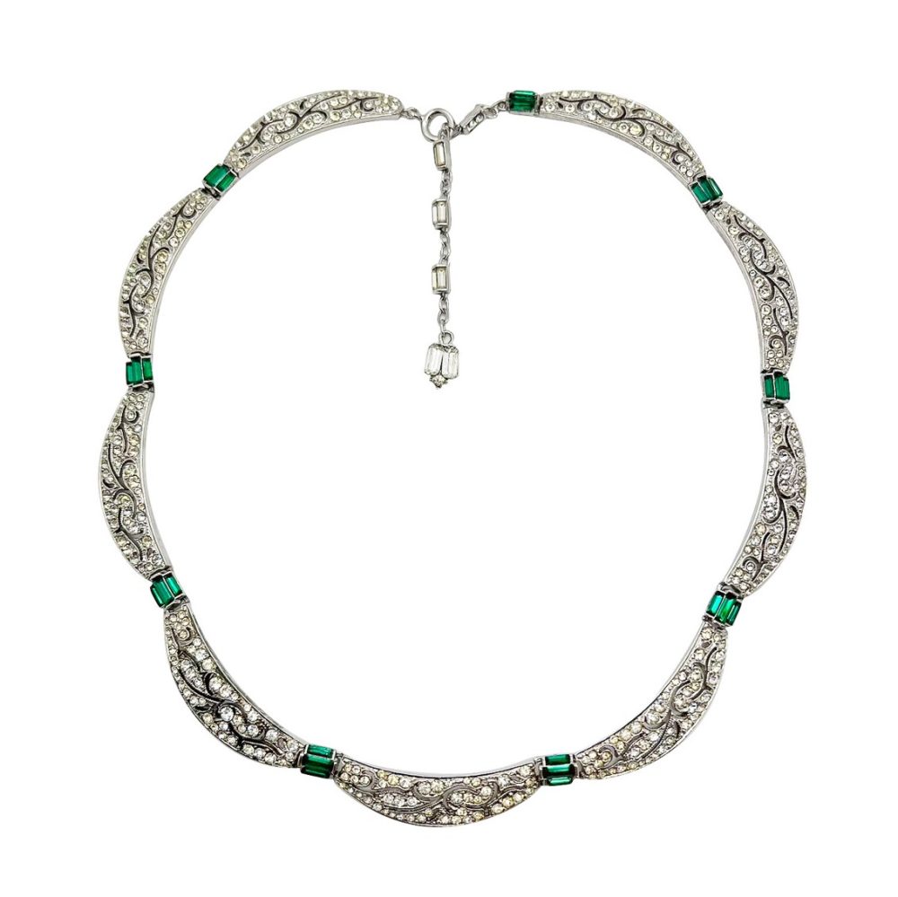 Vintage Deco Style Emerald Necklace