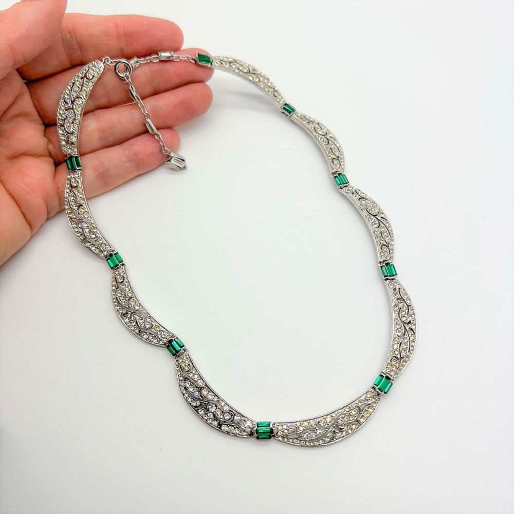 Vintage Deco Style Emerald Necklace