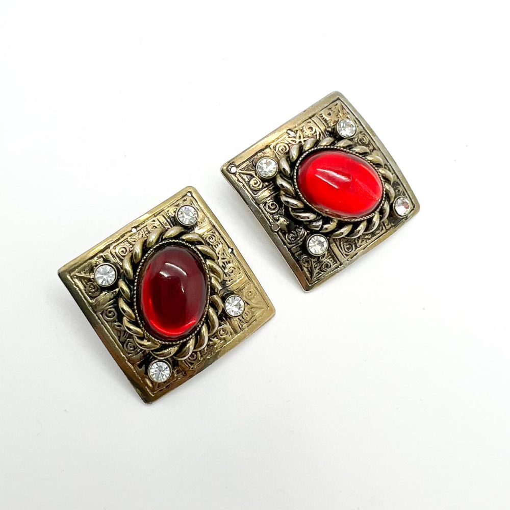 Vintage Silver & Ruby Plaque Earrings