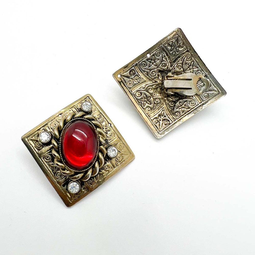 Vintage Silver & Ruby Plaque Earrings