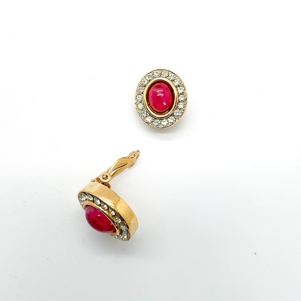 Vintage Ruby Cabochon Earrings