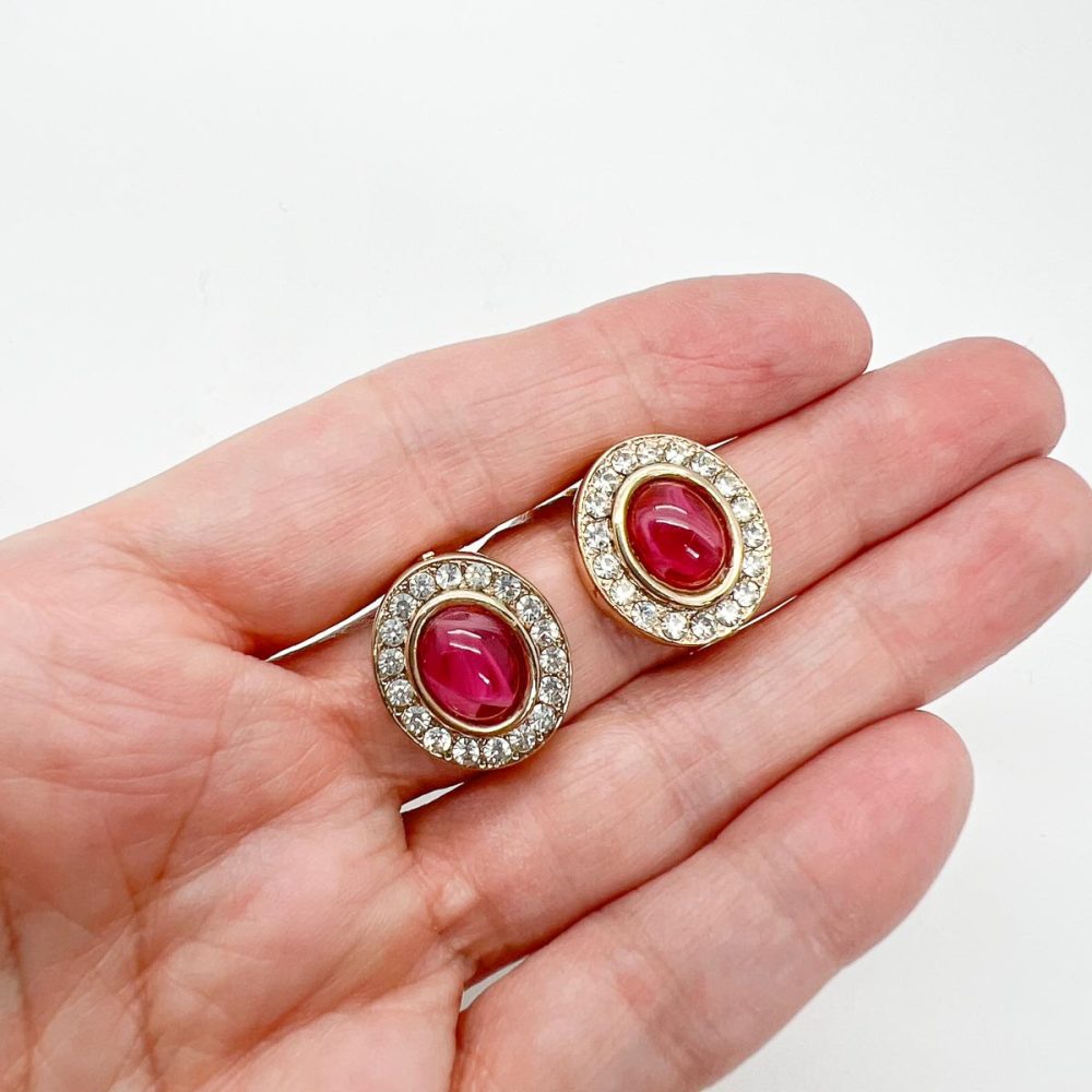 Vintage Ruby Cabochon Earrings