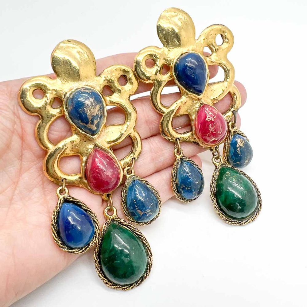 Vintage Ungaro Statement Cabochon Earrings