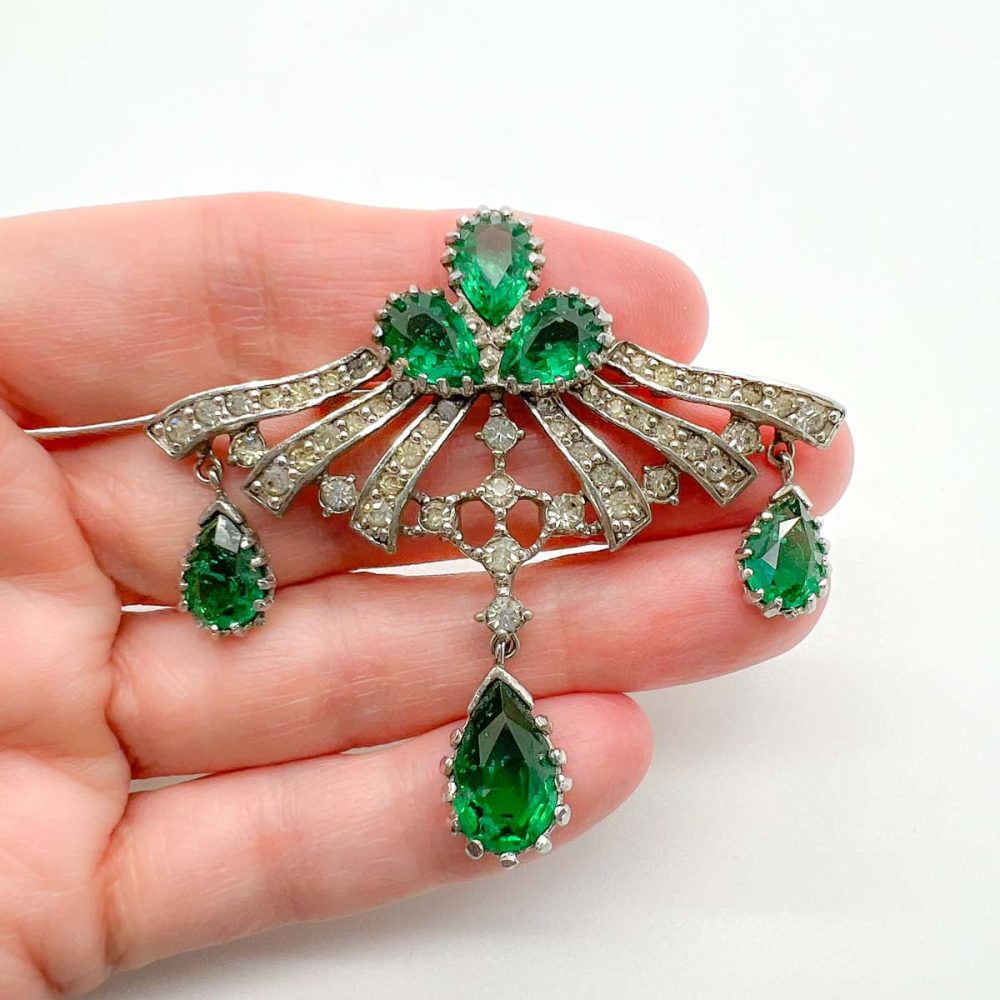Vintage French Emerald Paste Brooch