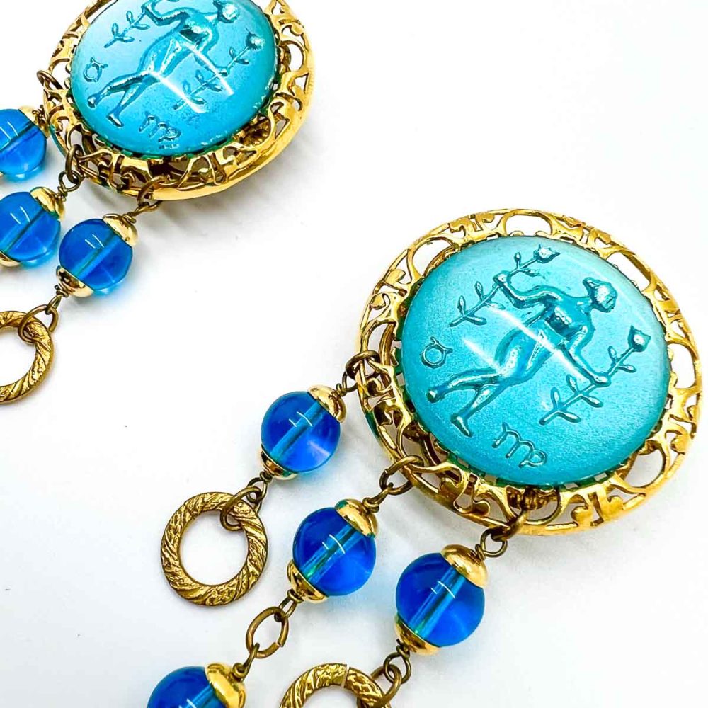 Vintage Aqua Intaglio Earrings