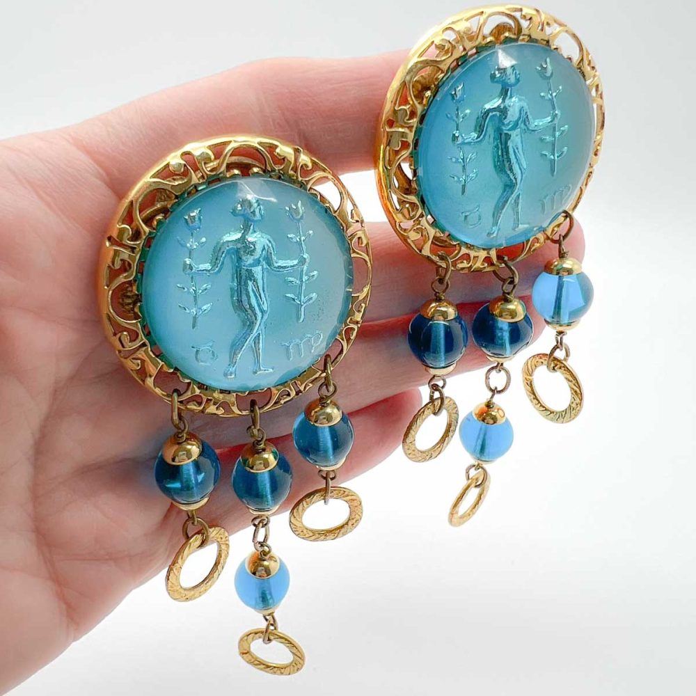 Vintage Aqua Intaglio Earrings