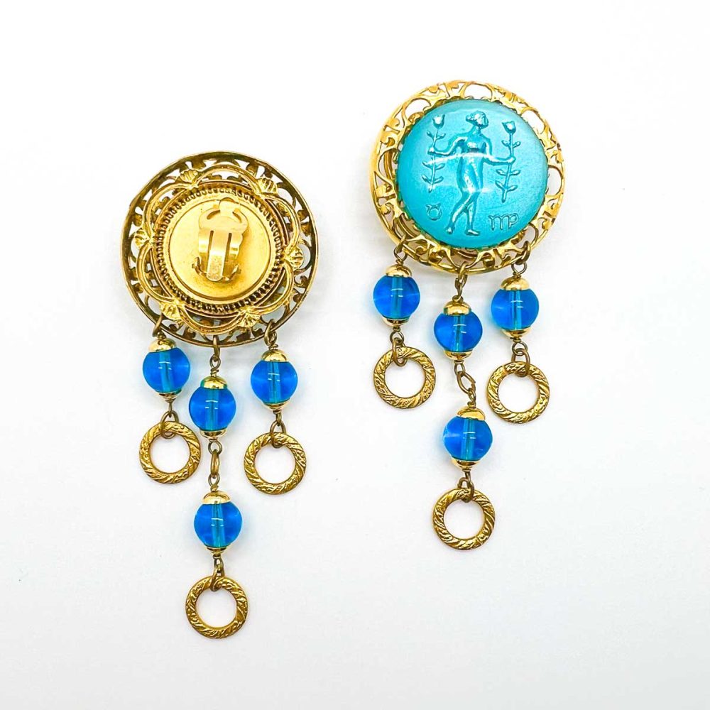 Vintage Aqua Intaglio Earrings
