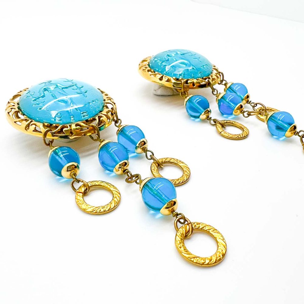 Vintage Aqua Intaglio Earrings