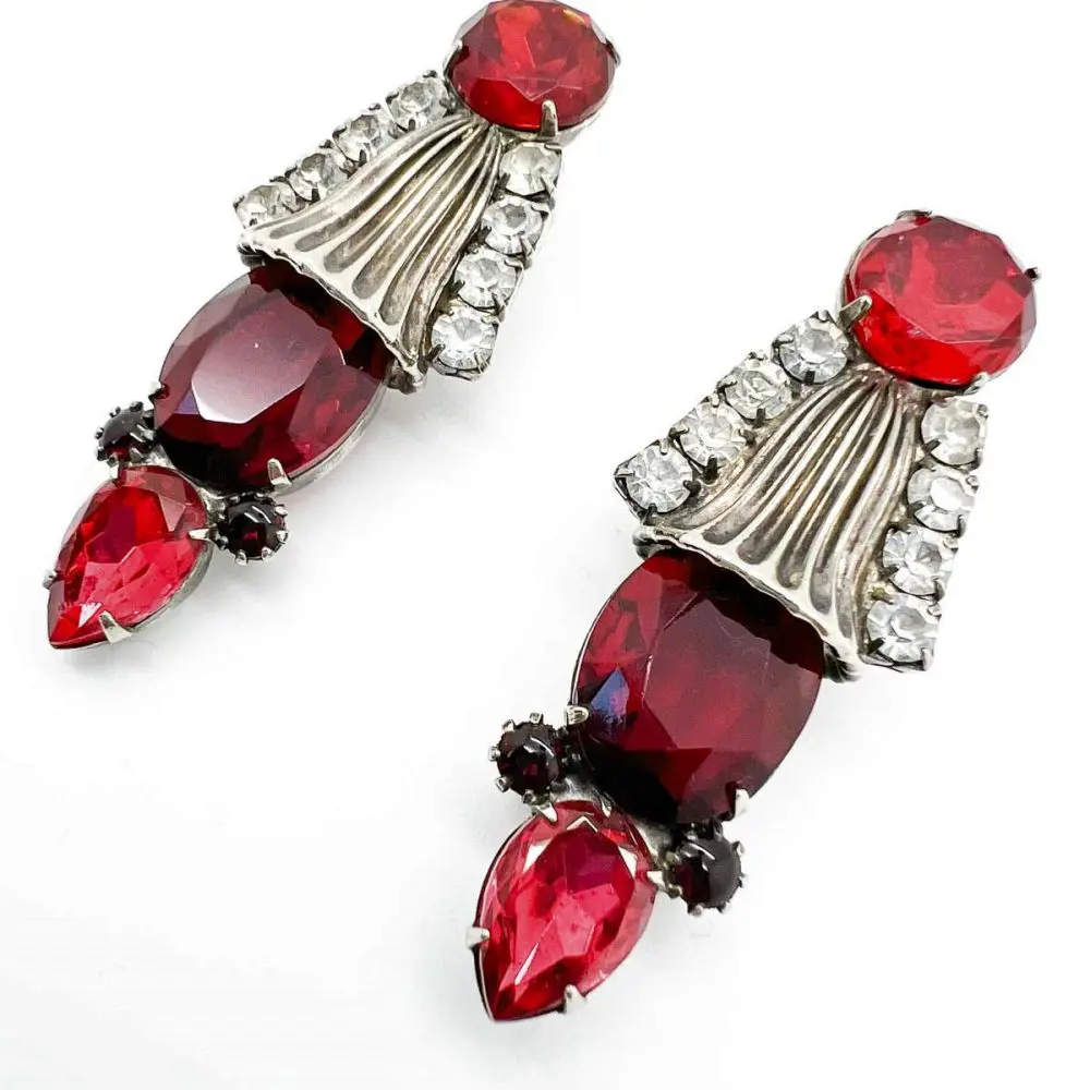 vintage ruby glass earrings