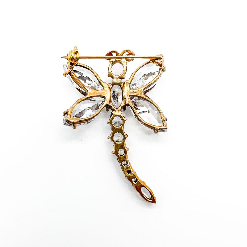 Vintage Opal Crystal Dragonfly Brooch
