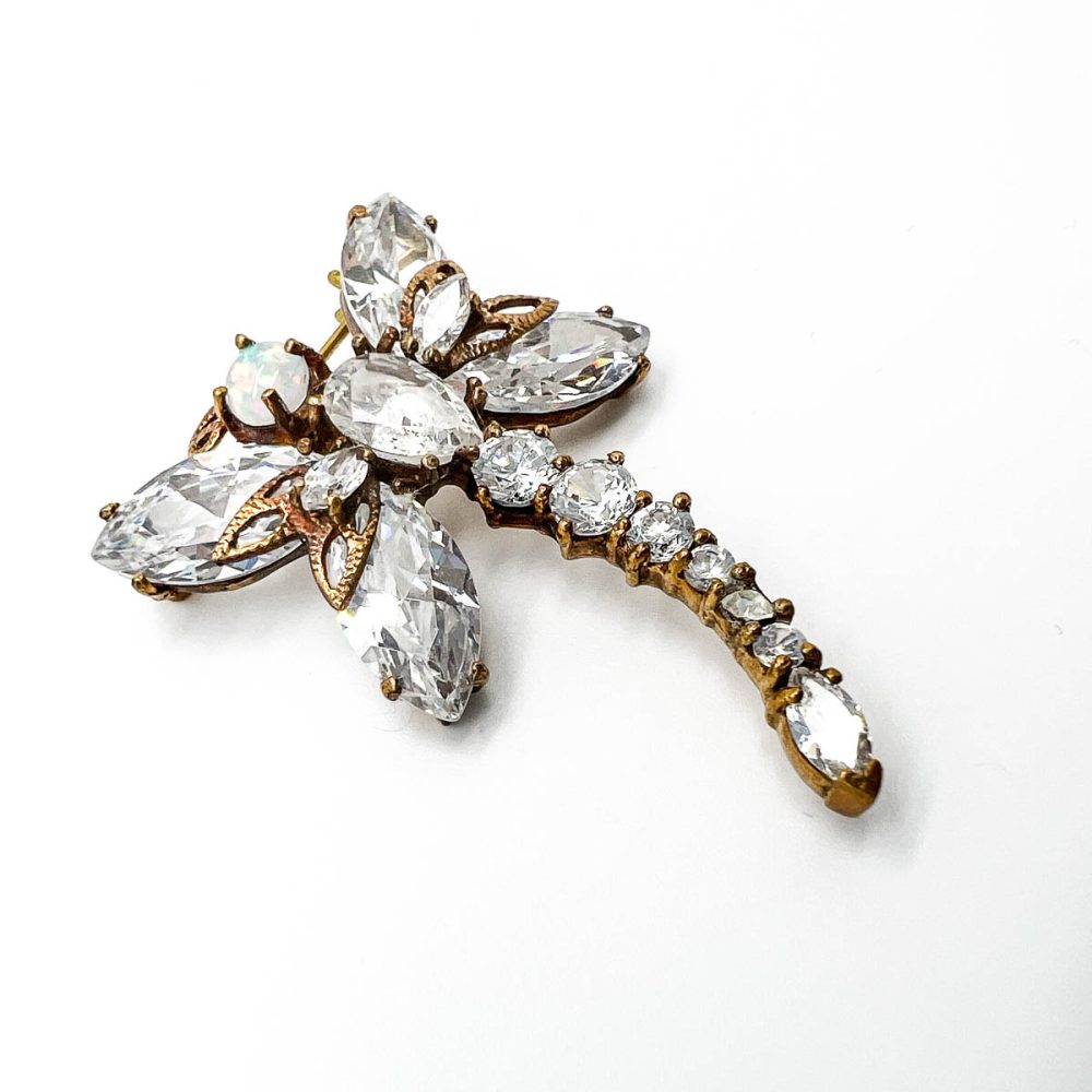 Vintage Opal Crystal Dragonfly Brooch