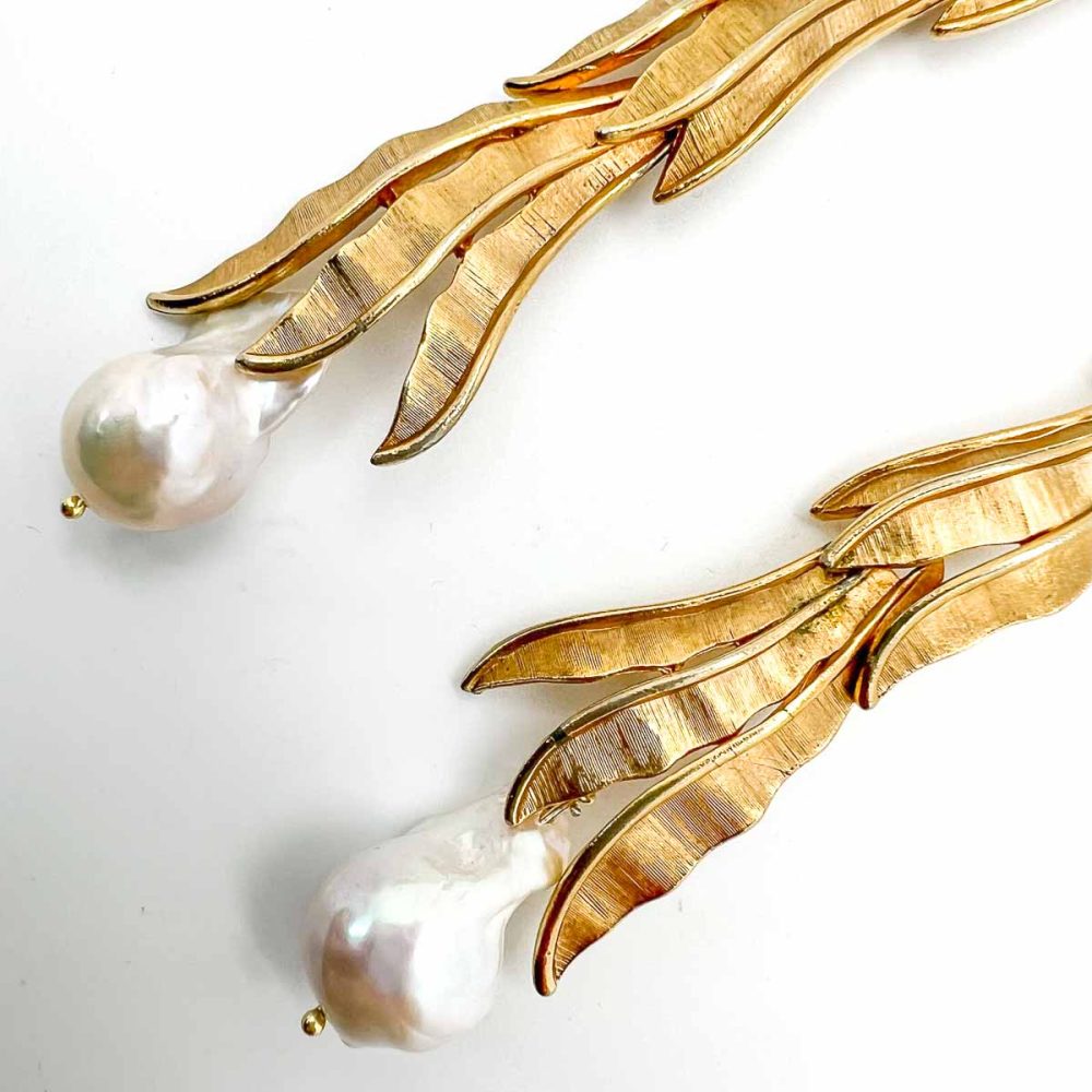 vintage pearl leaf earrings
