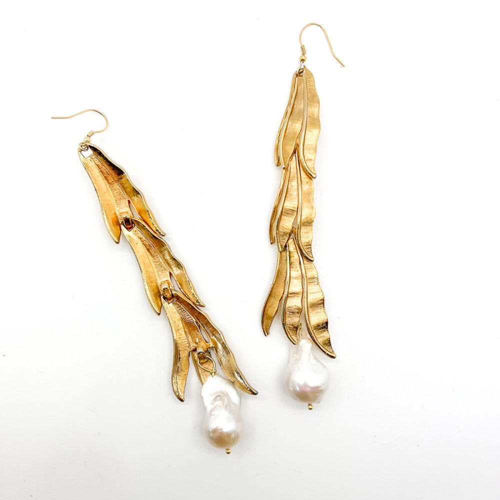 vintage pearl leaf earrings