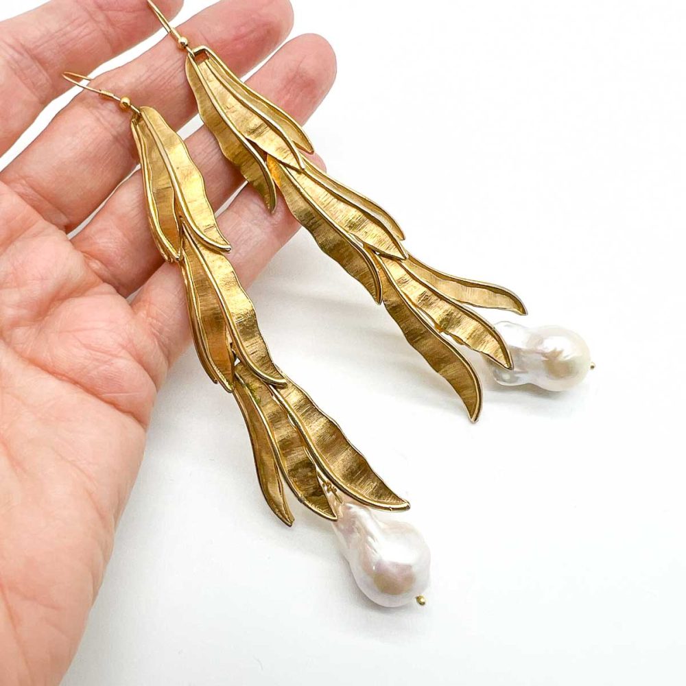 vintage pearl leaf earrings