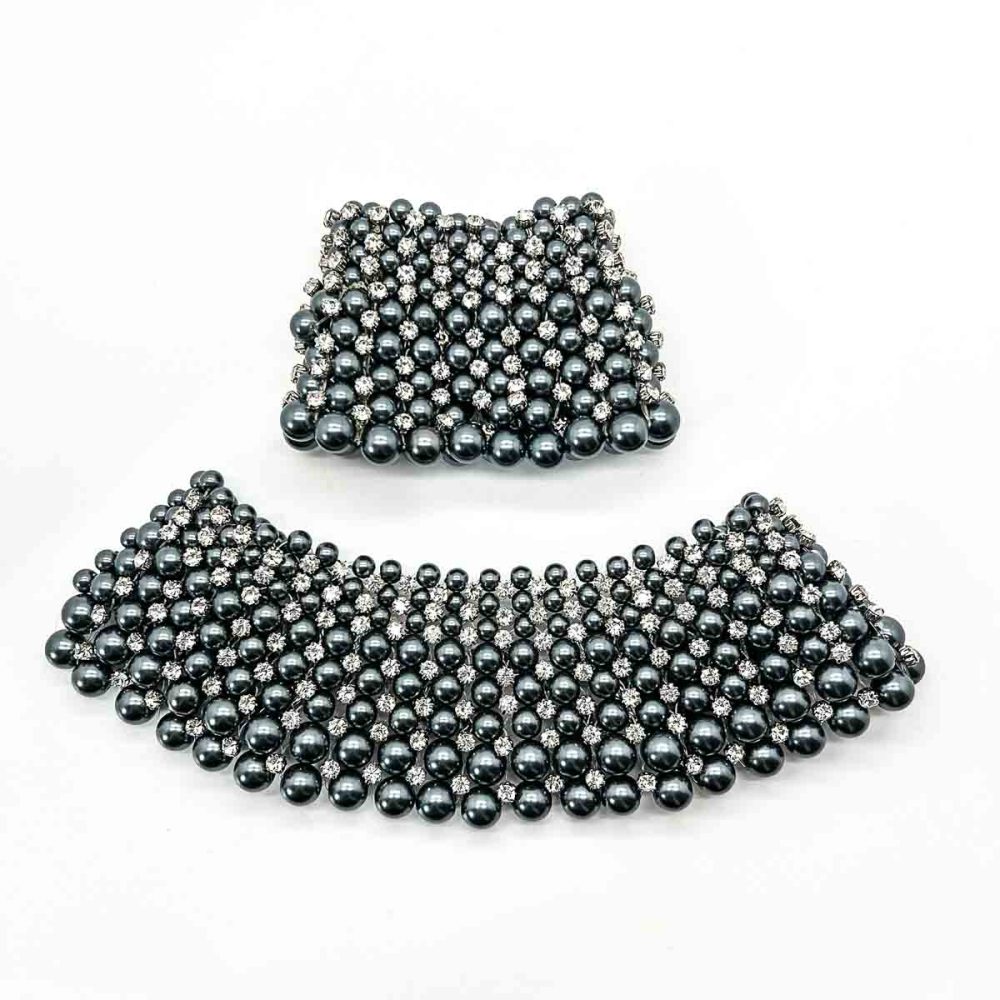 Grey Pearl & Rhinestone Choker