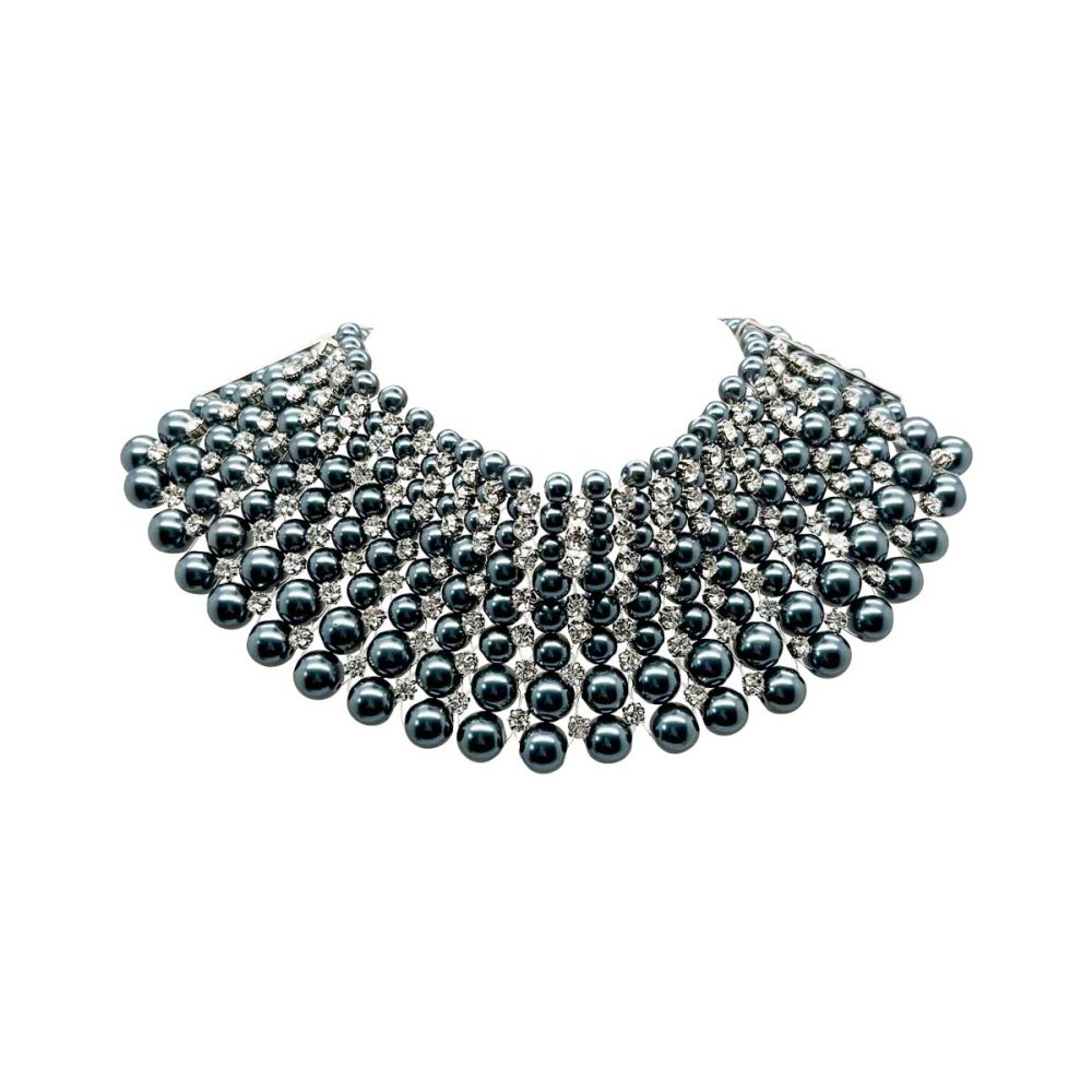 Grey Pearl & Rhinestone Choker