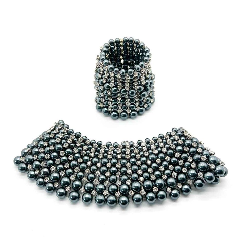 Grey Pearl & Rhinestone Choker