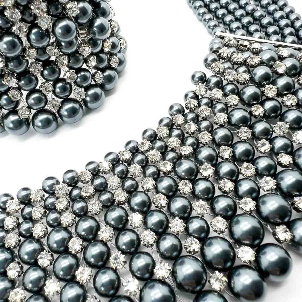 Grey Pearl & Rhinestone Choker
