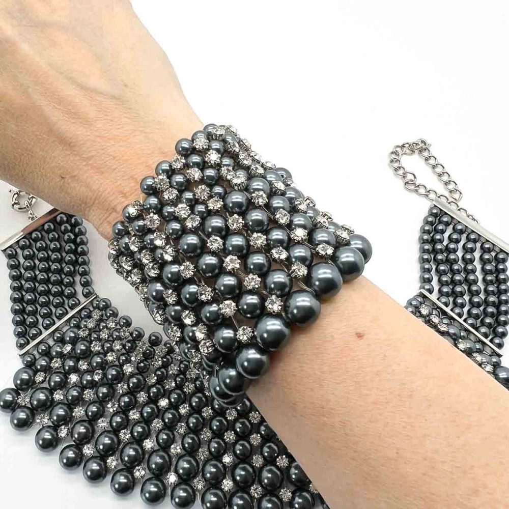 Grey Pearl & Rhinestone Choker