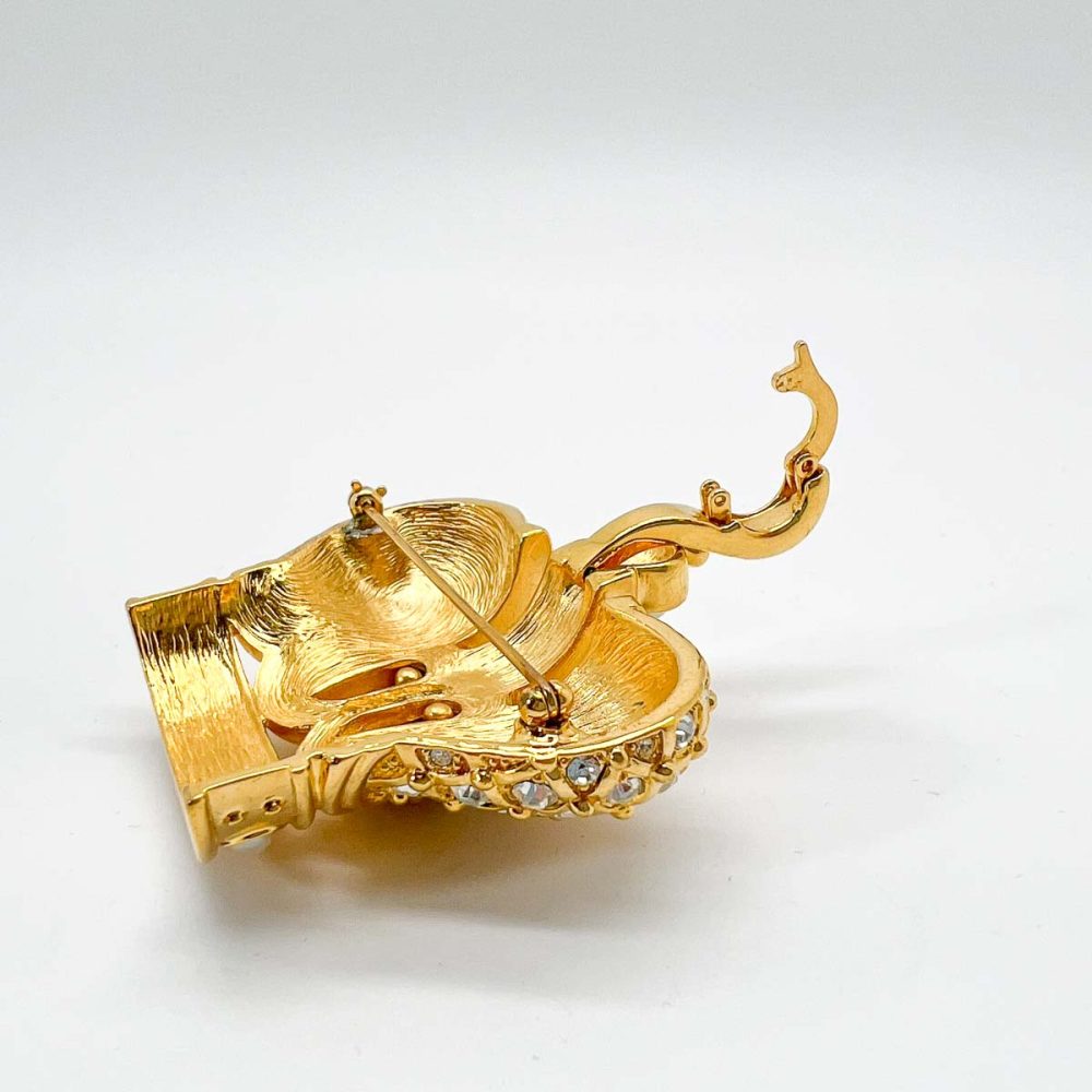 Vintage Crystal & Pearl Crown Brooch