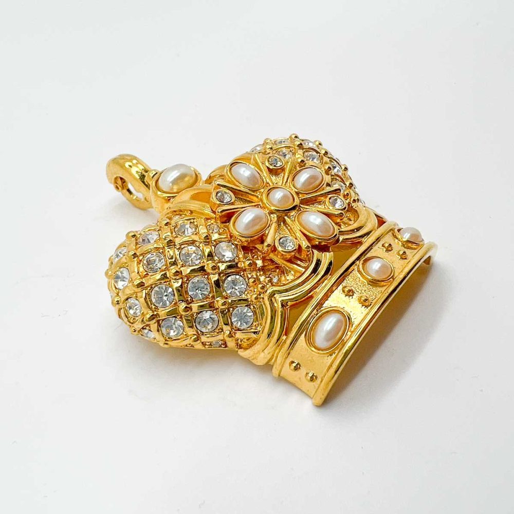 Vintage Crystal & Pearl Crown Brooch
