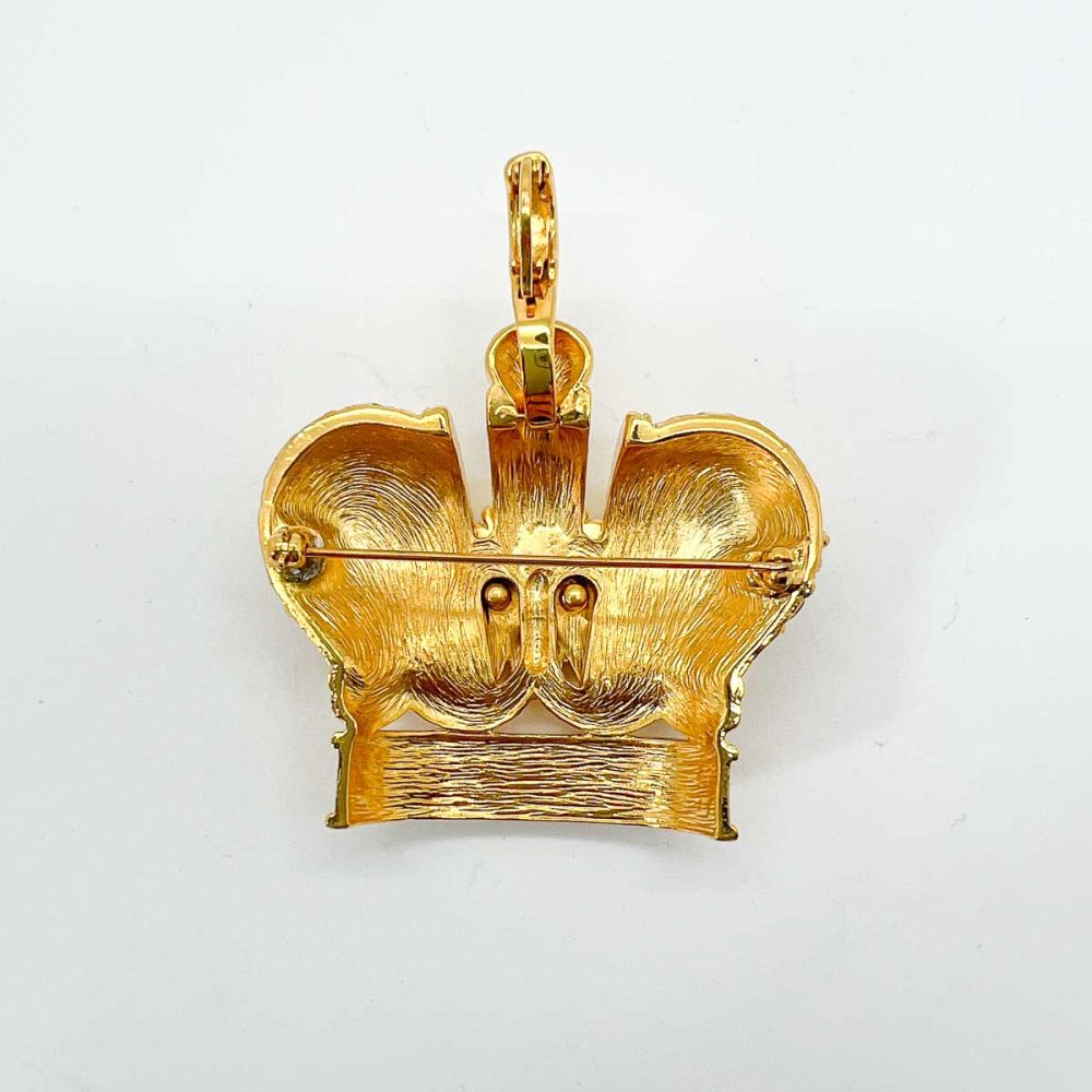 Vintage Crystal & Pearl Crown Brooch