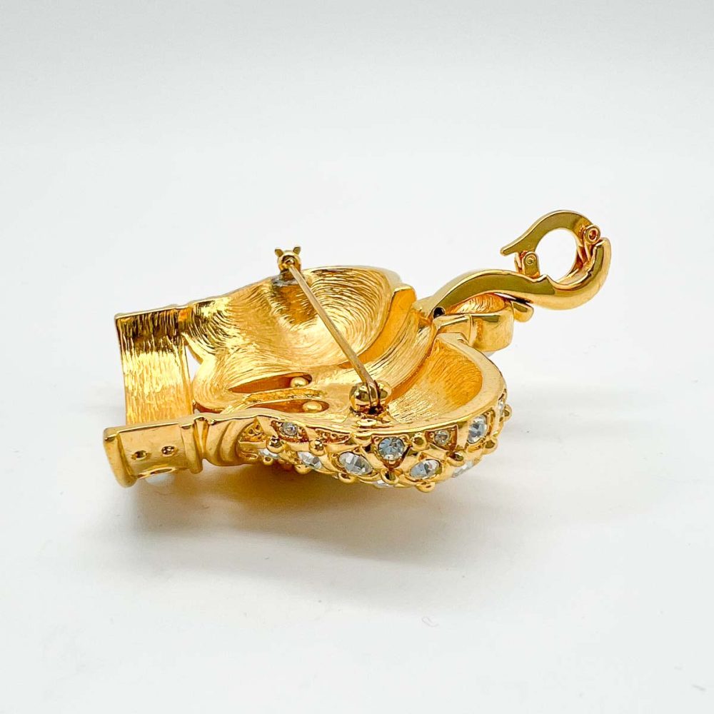 Vintage Crystal & Pearl Crown Brooch