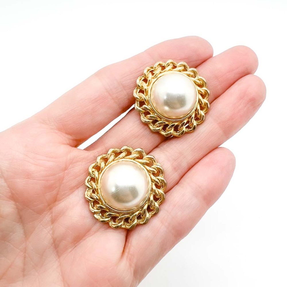 Vintage Pearl Chain-link Earrings