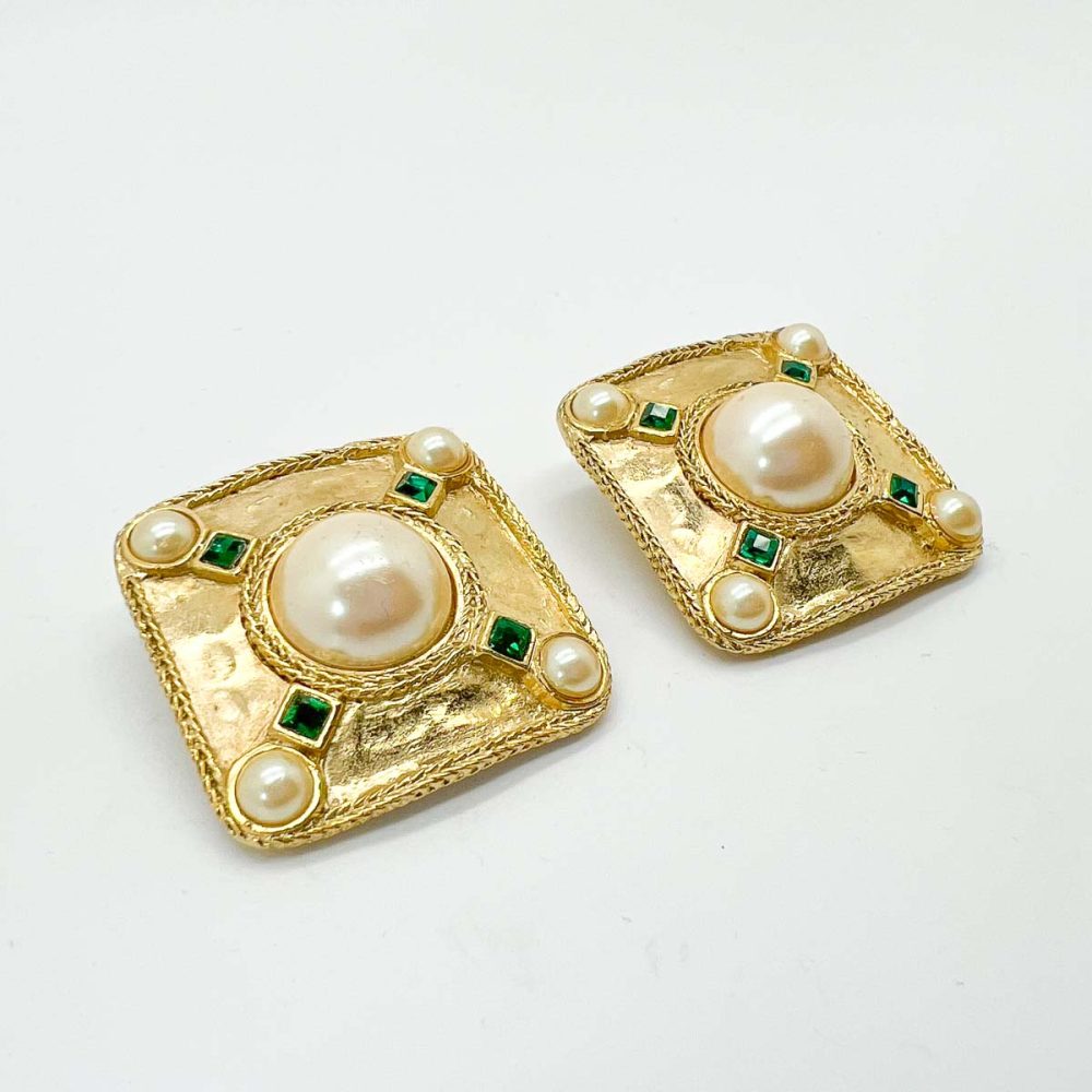 Vintage Etruscan Pearl Earrings