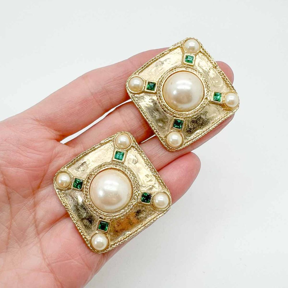 Vintage Etruscan Pearl Earrings
