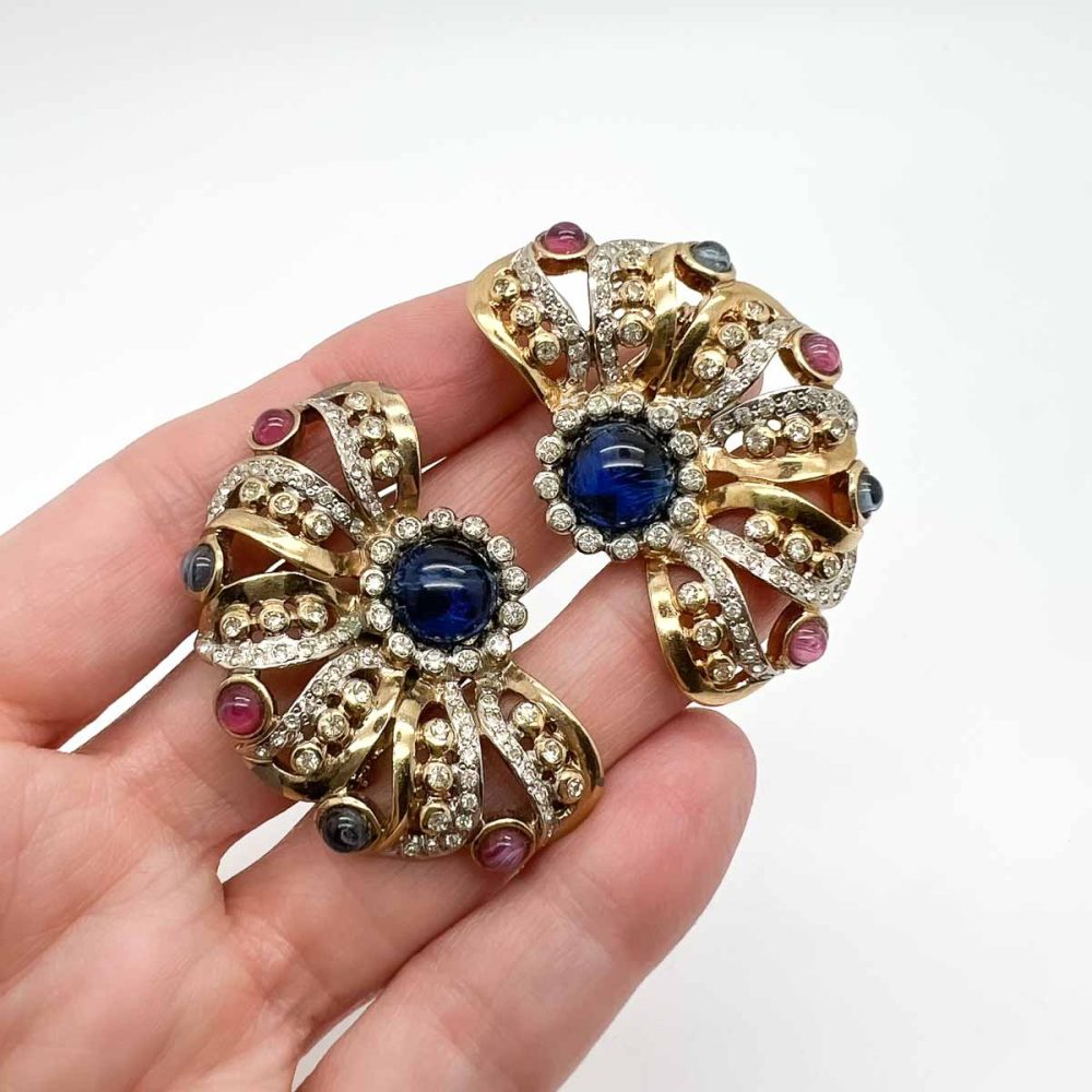 Vintage Cabochon Fan Earrings