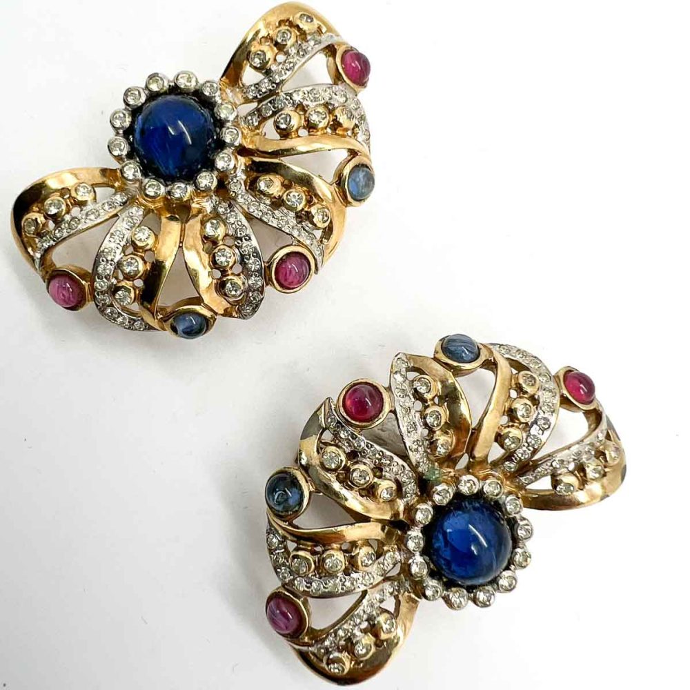Vintage Cabochon Fan Earrings