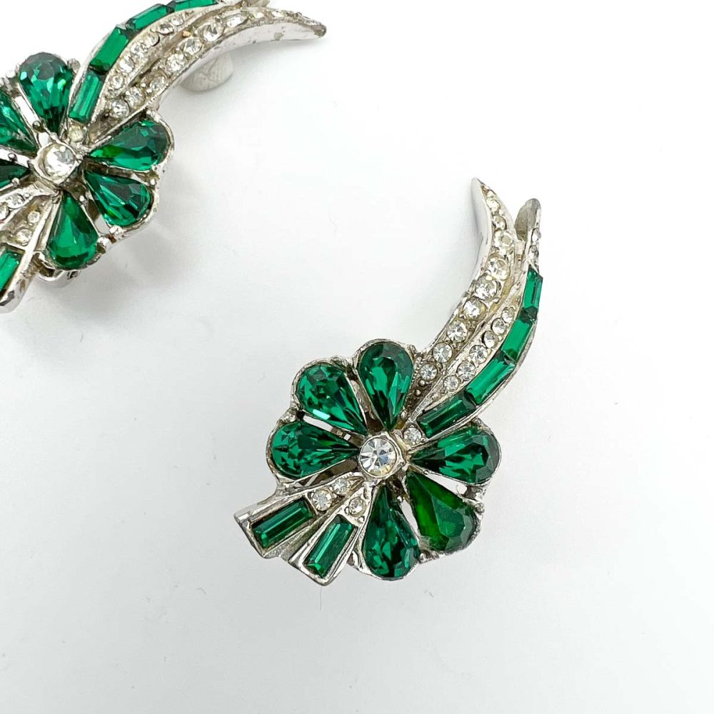 Vintage Emerald Paste Floral Earrings