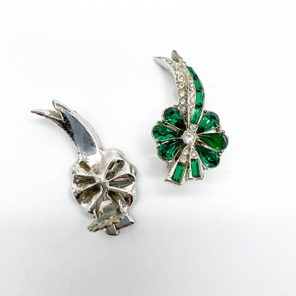 Vintage Emerald Paste Floral Earrings