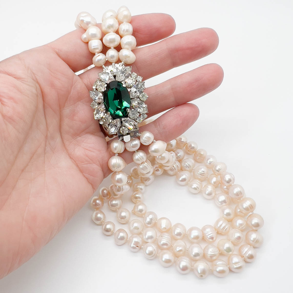 Jennifer Gibson Jewellery 1693 (11) Vintage Emerald Paste Pearl Necklace