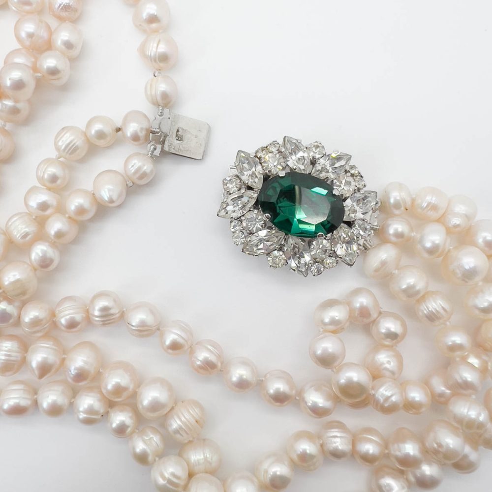 Vintage Emerald Paste Pearl Necklace
